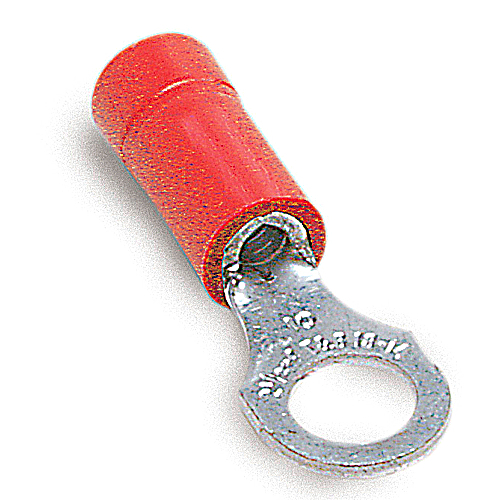 Sta-Kon® 18RA-10 RA Series Insulated Ring Terminal, 22 to 16 AWG Conductor, 0.97 in L, Brazed Seam Barrel, Copper, Red