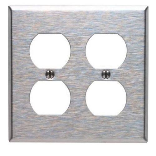 Leviton® 84016 Standard Size Wallplate, 2 Gangs, 4.5 in H x 4.562 in W, 430 Stainless Steel