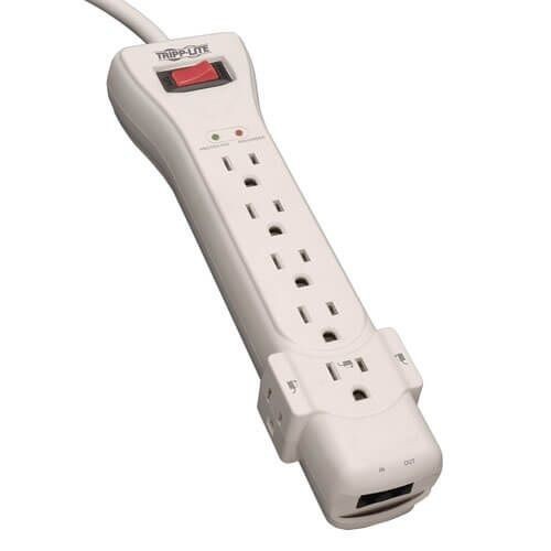 SUPER7TEL15Tripp Lite Protect It!® SUPER7TEL15 Surge Protector With Right-Angle Plug, 120 VAC, 15 A, 7 Outlets, 15 ft L Cord, Wall Mount