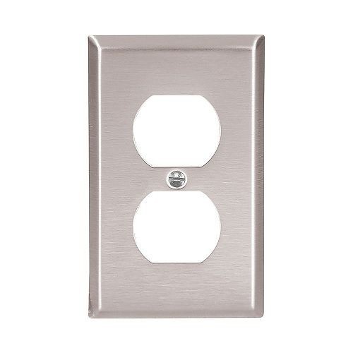 93101-BOX1EATON 93101-BOX1 Standard Duplex Receptacle Wallplate, 1 Gang, 3-3/4 in L x 1/4 in W x 5-1/2 in H, Stainless Steel