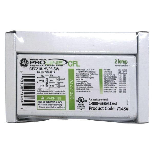 GE Current GE CurrentC218-MVPS-3W High Frequency Electronic Ballast, CFL Lamp, 18 W Lamp, 120/277 VAC, Programmed