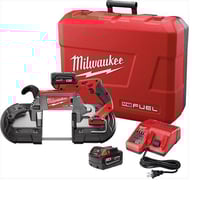 Milwaukee® M18™ FUEL™ 2729-22 Cordless Band Saw Kit, 5 in Cutting, 44.875 in L x 0.5 in W x 0.02 in THK Blade, 18 VDC, 5 Ah Lithium-Ion Battery