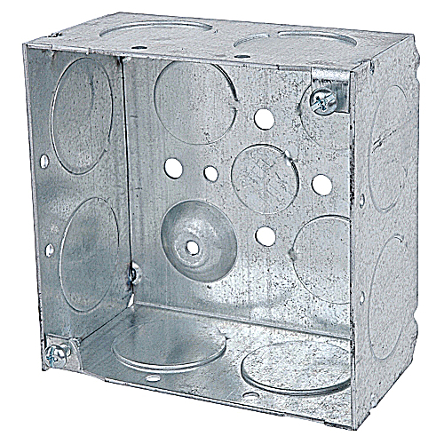 Steel City® 52171-1 Welded Style Outlet Box, Steel, 30.3 cu-in Capacity, 1 Outlets, 13 Knockouts, 4 in H x 4 in W x 2-1/8 in D