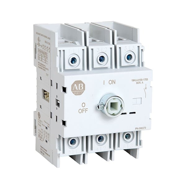 Allen-Bradley 194U-A30-1753 194U Base /DIN Mount Disconnect, 30A, 3 Pole, Open, On-Off
