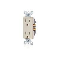 Leviton® Decora® T5325-I Duplex Grounding Tamper-Resistant Straight Blade Receptacle, 125 VAC, 15 A, 2 Poles, 3 Wires, Ivory