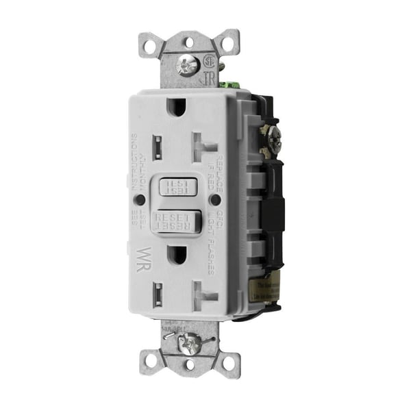 Wiring Device-Kellems AUTOGUARD® Style Line GFTWRST20W Decorator Duplex Heavy Duty Standard Self-Test Tamper/Weather Resistant GFCI Receptacle, 125 VAC, 20 A, 2 Poles, 3 Wires, White