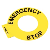 800F-15YE112Allen-Bradley 800F-15YE112 800F Legend Plate, 60mm Round (30.5 mm mounting hole), English: EMERGENCY STOP, Yellow with Black Legend Text