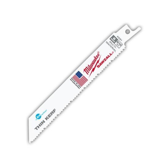 Milwaukee® Ice Hardened™ SAWZALL® 48-00-4091 Tapered Back Thin Kerf Reciprocating Saw Blade, 6 in L x 3/4 in W, 8/12 TPI, Bi-Metal Body, Universal/Toothed Edge Tang