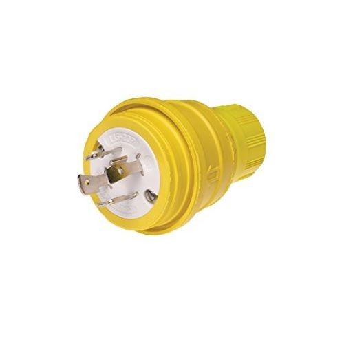 130147-0027Woodhead® Watertite® 130147-0027 Straight Blade Plug With Locking Blade, 250 VAC, 20 A, 3 Poles, 4 Wires, Yellow