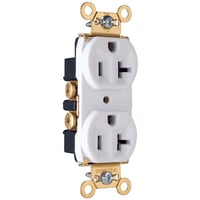 PS5362WPass & Seymour® PS5362W Duplex Heavy Duty Straight Blade Receptacle, 125 VAC, 20 A, 2 Poles, 3 Wires, White