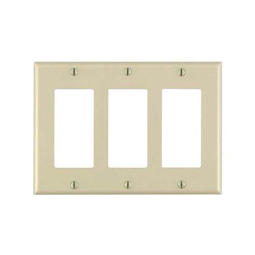 Leviton® Decora® 80411-I Standard Size Wallplate, 3 Gangs, 4.5 in H x 6.37 in W, Thermoset, Ivory