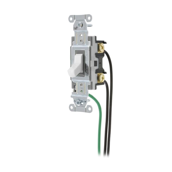 Wiring Device-Kellems CSL220W 2-Position Specification/Commercial Grade Standard Toggle Switch With 8 in 12 AWG THHN Cable, 120/277 VAC, 20 A, 5540 W/1 to 2 hp
