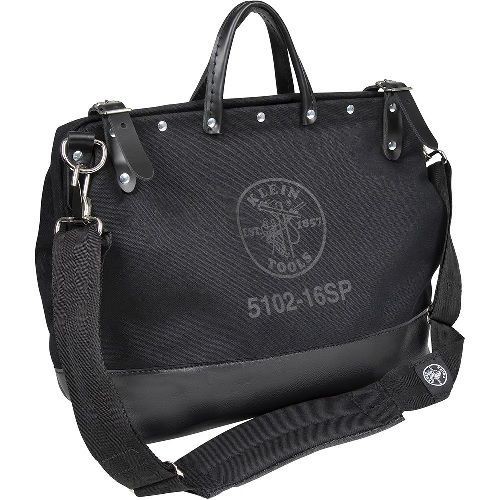 Klein® 510216SPBLK Deluxe Tool Bag With Internal Pockets and Shoulder Strap, #8 Canvas, Black
