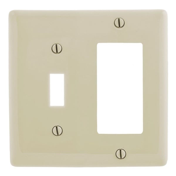 Bryant Electric NP126AL Standard Combination Wallplate, 2 Gangs, Almond, 4.63 in H x 4.68 in W, Nylon