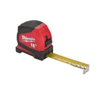 Milwaukee® 48-22-6616 Compact Measuring Tape With Belt Clip, 16 ft L x 25 mm W Blade, Steel Blade, 1/16 in, 1/8 in, 1/4 in, 1/2 in Graduation