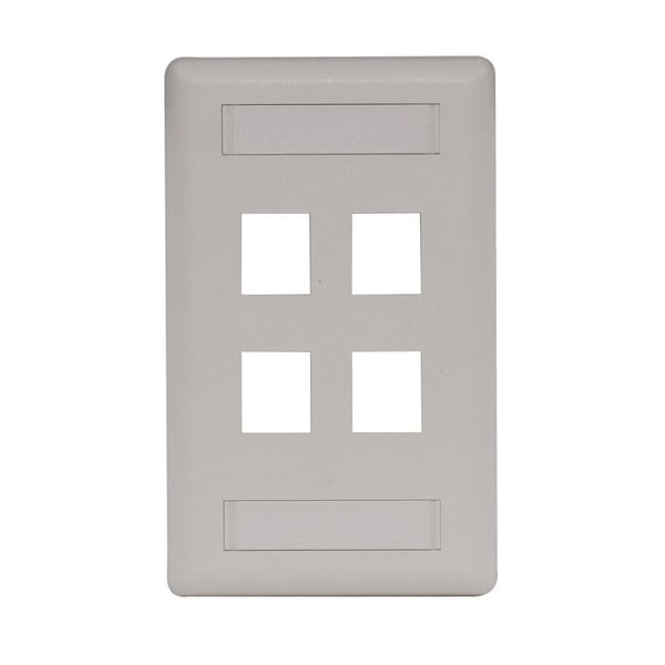 Bryant Electric iSTATION™ IFP14OW Rear Load Keystone Faceplate With Label Fields, 1 Gang, 4 Ports, Data/Video/Voice Module, Flush Mount, Thermoplastic
