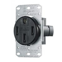 Wiring Device-Kellems tradeSELECT® RR450F Flush Mount Standard Range and Dryer Power Receptacle With Ground Wire, 125/250 VAC, 50 A, 3 Poles, 4 Wires, Black