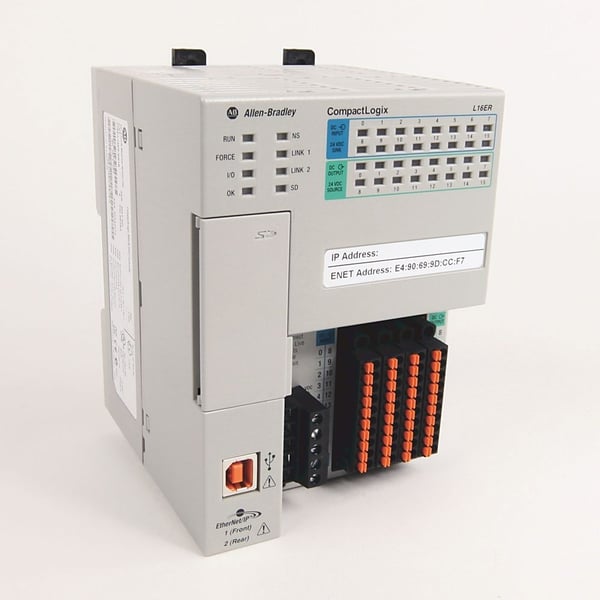 1769-L16ER-BB1BAllen-Bradley, 1769-L16ER-BB1B, CompactLogix 5370 L1 Controller, Dual Ethernet w/DLR capability, 384KB Memory, 6 I/O Expansion via 1734 POINT I/O, 4 Ethernet IP Nodes, 24VDC