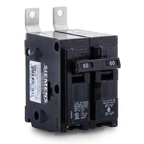 Siemens B260 Type BL Molded Case Circuit Breaker, 120/240 VAC, 60 A, 10 kA Interrupt, 2 Poles, Thermal/Magnetic Trip