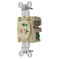 Wiring Device-Kellems HBL® HBL8310I Extra Heavy Duty Single Self-Grounding Standard Straight Blade Receptacle, 125 VAC, 20 A, 2 Poles, 3 Wires, Ivory