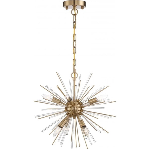 60/6992NUVO® by SATCO 60/6992 Cirrus Non-Dimmable Transitional Chandelier With Glass Rod, (6) G25 Incandescent Lamp, 120 VAC, Vintage Brass Housing
