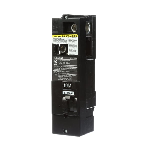 QS2100HSiemens QS2100H Low Voltage Miniature Residential Molded Case Circuit Breaker, 120/240 VAC, 100 A, 22 kA Interrupt, 2 Poles, Thermal/Magnetic Trip