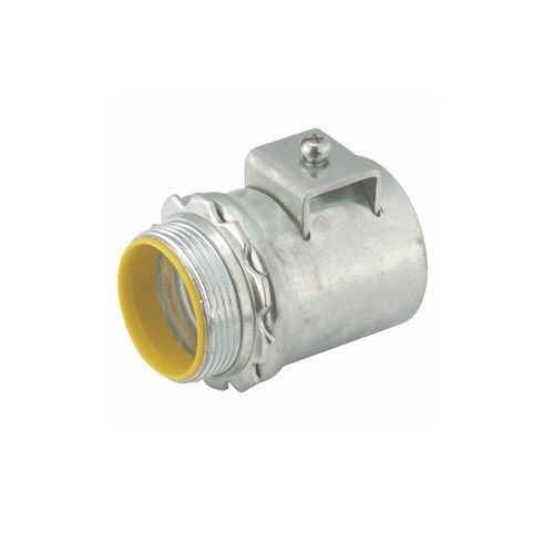 RACO® 3312DB Double Bite Insulated Straight Saddle Connector, 3 in Trade, For Use With Flexible Metallic Conduit, Armored, Metallic Clad, MCI-A Cable, Steel, Zinc Plated