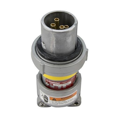 Appleton® Powertite ACP3034BC Clamping Ring Pin and Sleeve Plug, 600 VAC/250 VDC, 30 A, 4 Poles, 3 Wires