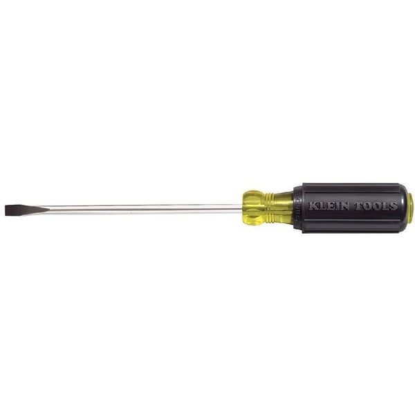 Klein® Cushion-Grip® 605-6 Heavy Duty Screwdriver, 1/4 in Cabinet Point, Steel Shank, 10-11/32 in OAL, Rubber Handle, Polished Chrome, ANSI/ASME Specified