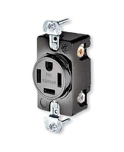 HBL8410Hubbell, Straight Blade Receptacle, Single, 3 Pole, 4 Wire, 20 Ampere, 125/250 Volts, Black