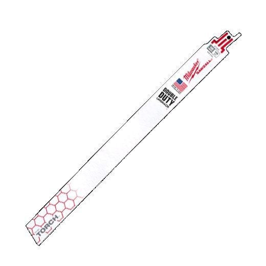 Milwaukee® SAWZALL® The Torch™ 48-00-5789 Demolition Straight Back Reciprocating Saw Blade, 12 in L x 1 in W, 18 TPI, Bi-Metal Body, Universal/Toothed Edge Tang