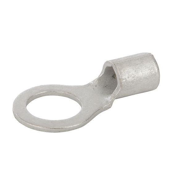 R8-38NSI Miniterms R8-38 R Series Bare Non-Insulated Ring Terminal, 8 AWG Conductor, 1.083 in L, Brazed Seam Barrel, Copper, Silver