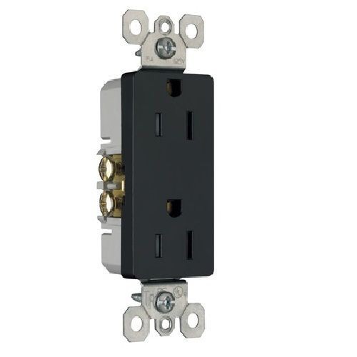 Pass & Seymour® 885TRBK 1-Gang Decorator Tamper Resistant Straight Blade Receptacle, 125 VAC, 15 A, 2 Poles, 3 Wires, Black