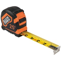 9125Klein® 9125 Closed Case Single Sided Non-Magnetic Hook Measuring Tape, 25 ft L, Steel Blade, Imperial Measuring System, 1/16 in Graduation