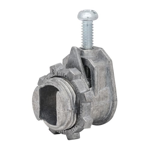 Data-Spec SheetMadison Electric L-67 Set Screw x Threaded Saddle Box Connector, 3/8 in Trade, For Use With Flexible Metal Conduit, Die Cast Zinc