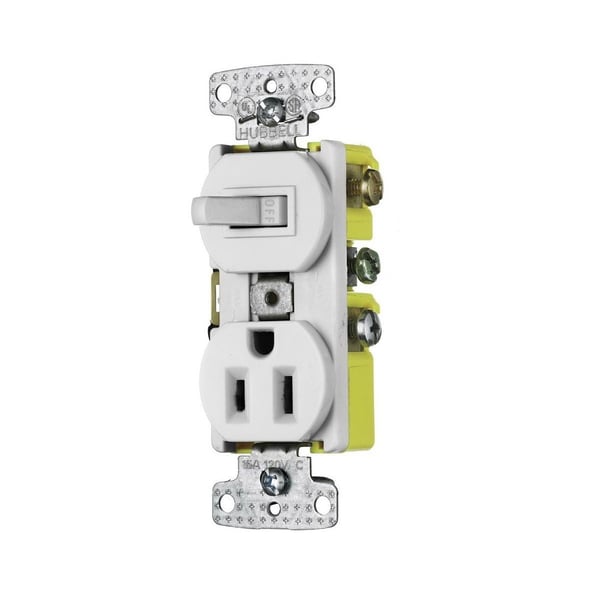 Wiring Device-Kellems tradeSELECT® Traditional Tamper-Resistant Combination Switch and Receptacle, 15 A at 120/125 VAC