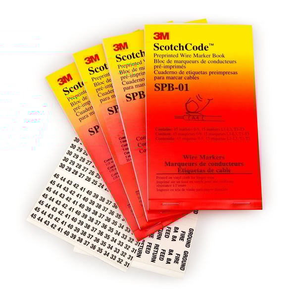 Data-Spec Sheet3M™ Scotchcode™ SPB Pre-Printed Wire Marker Book, 1.37 in L x 0.22 in W, 0 - 9, L1, L2, L3, T1, T2, T3 Legend