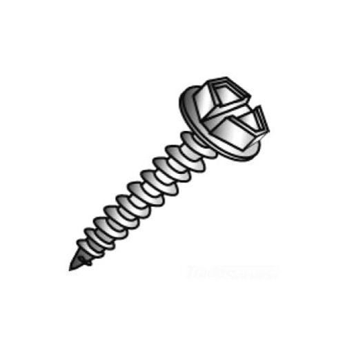 Minerallac® 77216J Self-Tapping Sheet Metal Screw, #12-11, 1 in OAL, Hex Washer Head, Slotted Drive, Steel, Zinc Plated, Sharp Point