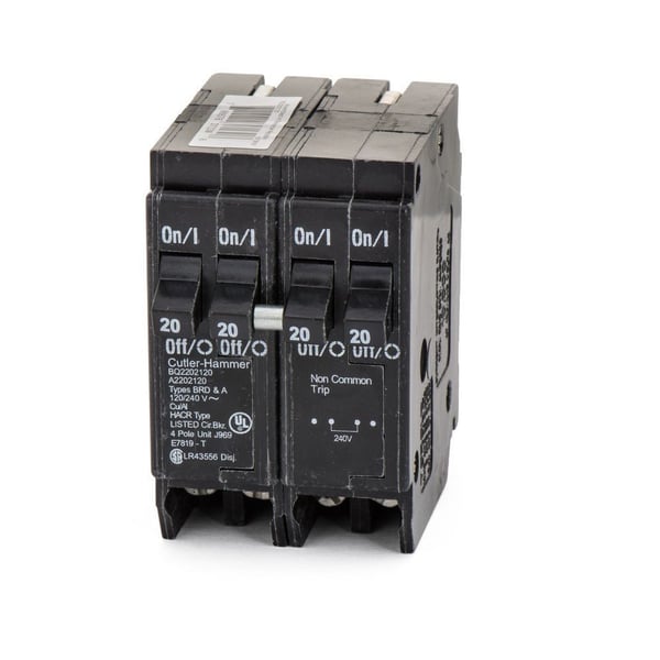 BQ2202120EATON BQ2202120 Quadplex Type BQ Molded Case Circuit Breaker, 120/240 VAC, 20 A, 10 kA Interrupt, 4 Poles, Independent/LI Trip