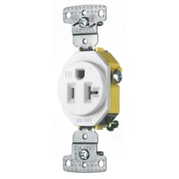 RR201WTRWiring Device-Kellems tradeSELECT® RR201WTR 1-Phase Single Self-Grounding Standard Tamper Resistant Screw Mount Straight Blade Receptacle, 125 VAC, 20 A, 2 Poles, 3 Wires, White