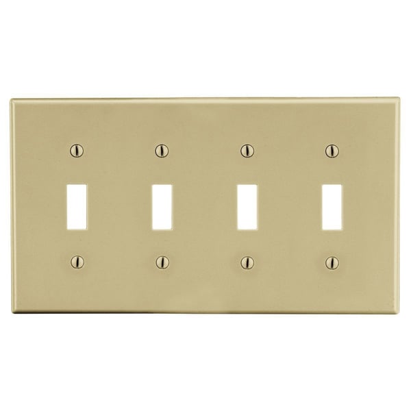 P4IPREMISE WIRING Wiring Device-Kellems P4I Non-Metallic Standard Wallplate, 4 Gangs, 4.63 in L x 8.31 in W, Polycarbonate Thermoplastic, Ivory