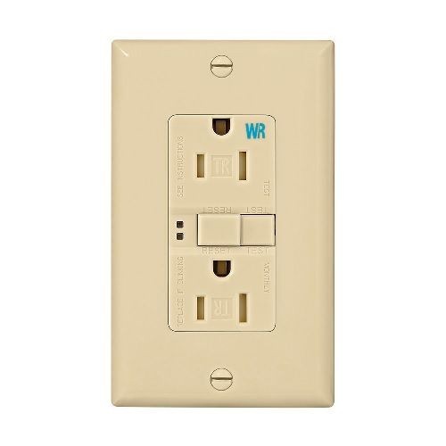 EATON Eaton Wiring Devices TWRSGF15V Duplex Self-Test Tamper Weather-Resistant GFCI Receptacle, 125 VAC, 15 A, 2 Poles, 3 Wires, Ivory