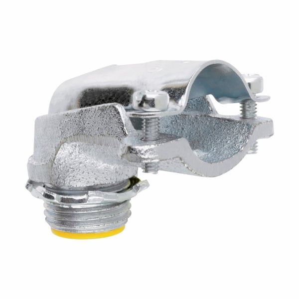 1745Crouse-Hinds 1745 Insulated NPSM Clamp Connector, 3 in Trade, 3-1/2 in Cable Openings, For Use With AC/FMC Cable, Malleable Iron, Zinc Plated