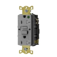 Wiring Device-Kellems AUTOGUARD® Style Line GFTWRST83GY Decorator Duplex Heavy Duty Standard Straight Blade Self-Test Tamper/Weather Resistant GFCI Receptacle, 125 VAC, 20 A, 2 Poles, 3 Wires, Gray