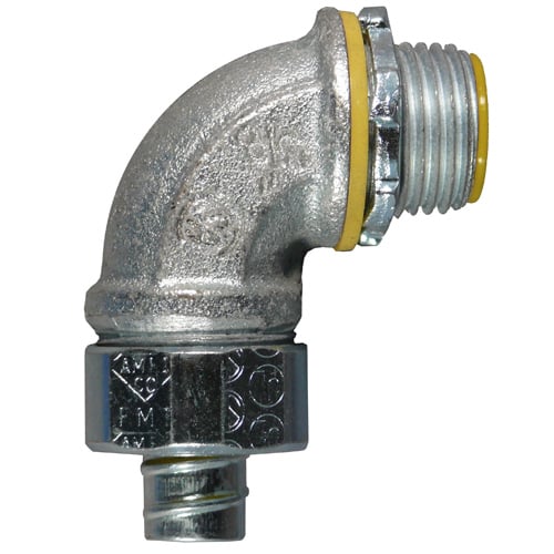 Data-Spec SheetAppleton® 4QS-950T Liquid Tight Oiltight Raintight Conduit Connector With Insulated Throat, 1/2 in Trade, 90 deg, Malleable Iron, Zinc Electroplated