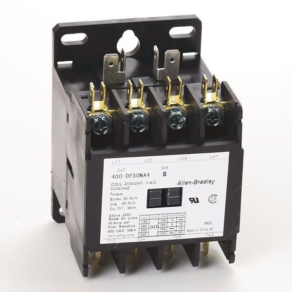 400-DP30NA4Allen-Bradley, 400 Definite Purpose Contactor, 30A, 208/240V 50/60Hz, 4 Poles
