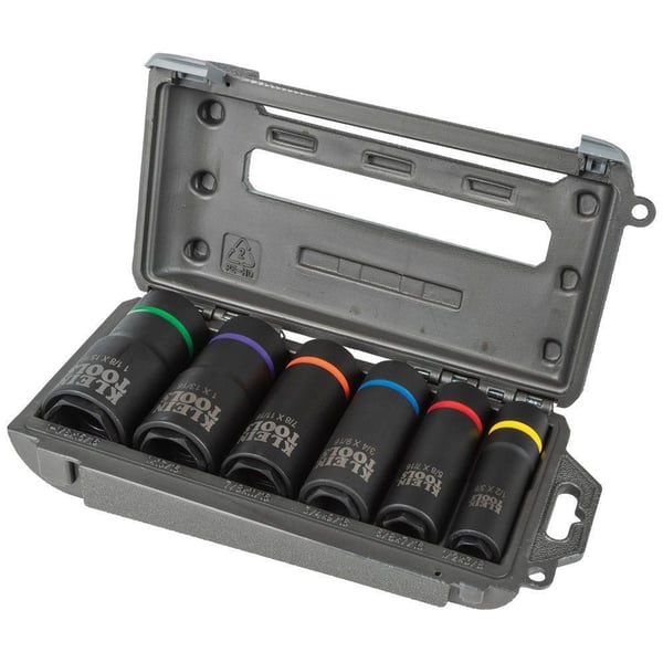 66060Klein® 66060 Socket Set, 6 Points, 1/2 in Drive, 6 Pieces, Hex, Included Socket Size: 1-1/8 x 15/16, 1 x 13/16, 7/8 x 11/16, 3/4 x 9/16, 5/8 x 7/16, 1/2 x 3/8 in