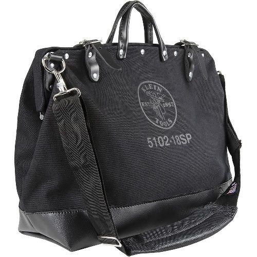 Klein® 510218SPBLK Deluxe Tool Bag With Internal Pockets and Shoulder Strap, #8 Canvas, Black