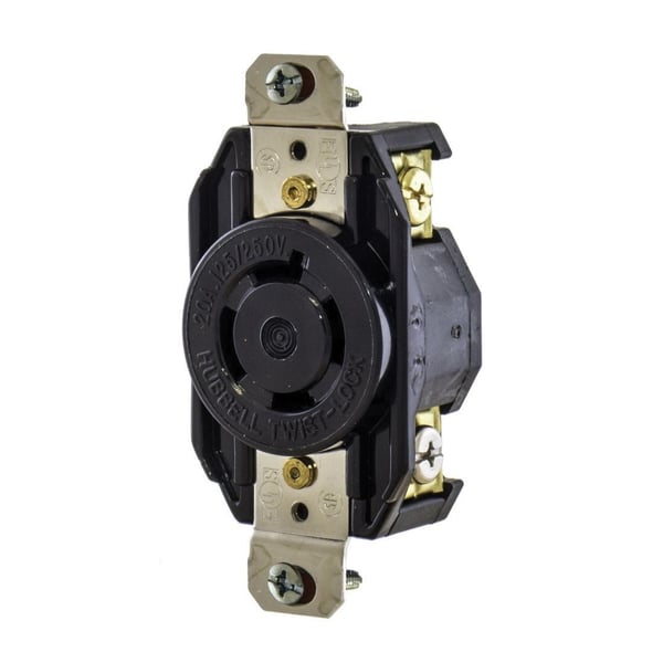 Wiring Device-Kellems Twist-Lock® L2120R Female Heavy Duty Grounding Single Standard Locking Receptacle, 120/208 VAC, 20 A, 4 Poles, 5 Wires, Black