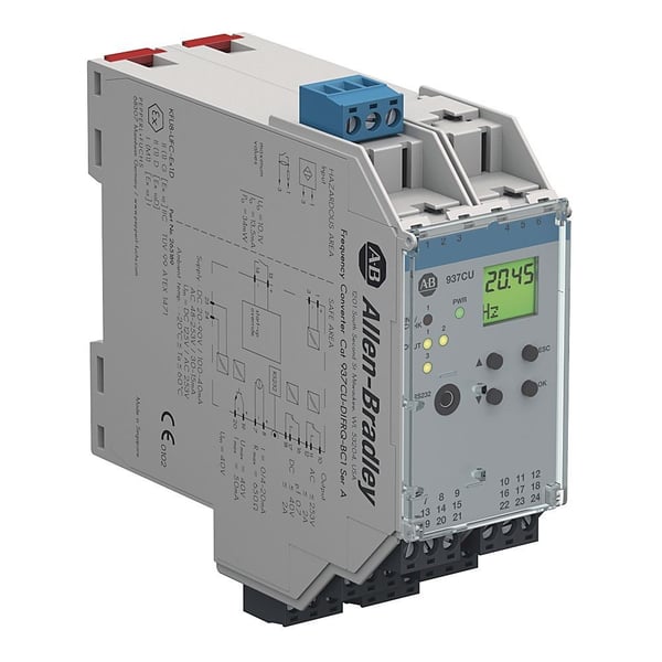 937CU-DIFRQ-BC1Allen-Bradley 937CU-DIFRQ-BC1 937 Converter Barrier, 40mm Module (Universal Density), Digital In I/O Type, Converter, Frequency with Trip Alarm, 20-90V DC / 48-253V AC, Single Channel